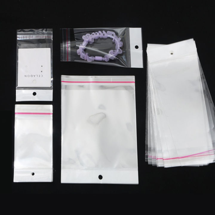 shiqinbaihuo-กระเป๋าใส่ของขนาดเล็กพลาสติกใสแบบปิดผนึกได้100ชิ้นสำหรับจัดเก็บเครื่องประดับสร้อยข้อมือแหวน
