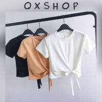 QXshop ? โอ๊ยยยยยแม่ อะไรมันจะปังขนาดนี้ ? เสื้อยืดครอปผ้า cotton ผูกโบว์ งานดีมากกก ?เนื้อผ้าดีราคาถูก มี 3 สีให้เลือก มาจับจองกันเร๊วว