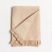 LINEN TABLECLOTH WITH FRINGING - PEACH PINK ผ้าปูโต๊ะลินินขอบรุ่ย