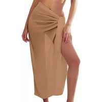 FN946N Chic Cover Up Skirt Versatile Beach Cover Up Solid Color See-Through Bikini Wrap Scarf Skirt  Anti-UV