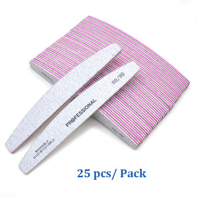 25pcs Professional Nail File Buffer Sandpaper for Manicure Pedicure Equipment Half Moon Tools 80100180 Double-Sided