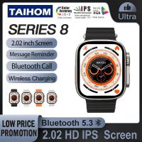 TAIHOM Smart Watch Series 8 Ultra Smart Watch 2.02 นิ้วเต็มหน้าจอกันน้ำบลูทู ธ ข้อมูลการโทร DIY วอลล์เปเปอร์ที่กำหนดเอง NFC Smart Watch กีฬาสมาร์ทนาฬิกาสำหรับ Android IOS