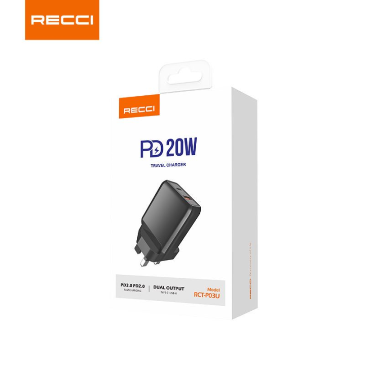 [READY STOCK] RECCI RCT-P03U PD 20W TRAVEL CHARGER | Lazada