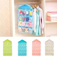 16 Grid Pockets Wardrobe Hanging Organizer Socks Bra Storage Hanger Bag Space Underwear Organizer Rack Clear Saving N0P8