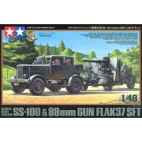 Tamiya 37027 148สงครามโลกครั้งที่สองเยอรมันหนักรถแทรกเตอร์ SS-100 W Flak37 88มิลลิเมตรปืนทหารงานอดิเรกของเล่นพลาสติกรุ่นอาคารประกอบชุดของขวัญ