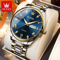 OLEVS Brand Mens Quartz Watch Stainless Steel Waterproof Luminous Fashion Strap Business Mens Quartz Wristwatch Gold Watch