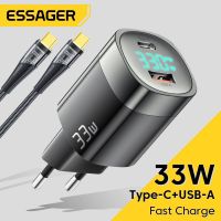 Essager 33W Gan USB C ที่ชาร์จดิจิตอลจอแสดงผล PD ชาร์จเร็วสำหรับ14 13 12 Max Pro Ipad เหมาะสำหรับ Xiaomi Poco เหมาะสำหรับชาร์จ Samsung