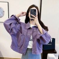 Korean Style Women Plain Casual Long Sleeve Loose Denim Jackets Short Jeans Coat