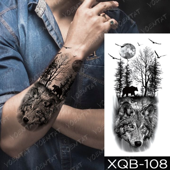 yf-5pcs-waterproof-temporary-tattoo-sticker-praying-cross-lion-tiger-wolf-wild-animal-women-men-arm-fake-sleeve-tattoos