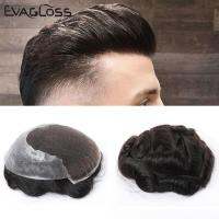 EVAGLOSS Mens Toupee French Lace Thin PU Remy Human Hair Mens Wig Pieces Unit Hair System Replacement Prosthesis For Male Wig Gift ของขวัญ