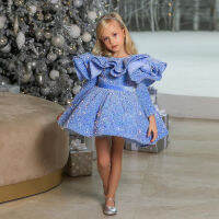 Blue Glitter Illusion Lush Girl Party Dresses Elegant Fluffy Girl Princess Dress Shiny Luxury Birthday Wedding Dress Girl...