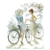 Cross Stitch Kits Stamped Full Range of Embroidery Starter Kits for Beginners DIY 11CT 3 Strands -Bicycle Girl