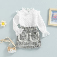 【Forever CY Baby】Kid Girl Short Skirt Outfits, Long Sleeve Jacquard Flower Pattern Tops + Elastic Waist Skirts Set