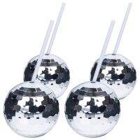 4PCS Disco Ball Cups Unique Cocktail Glasses Bar Tools Party Glasses Flashlight Straw Wine Goblets Drink Cups