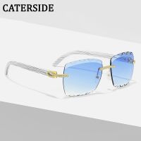 CATERSIDE Diamond Cutting Square Sunglasses Women New Rimless Fashion Crystal Shiny Sun Glasses Female Blue Gradient Eyewear Men