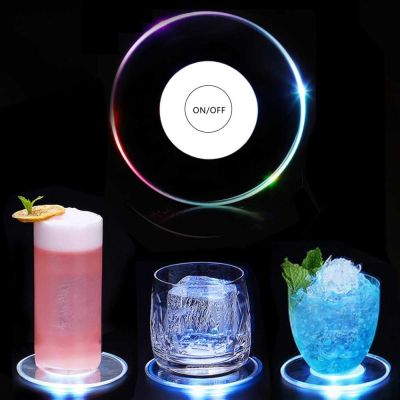 JJYY Acrylic Crystal Ultra-thin Creativity Led Luminous Coaster Bar Cocktail Flash Base Party Coaster