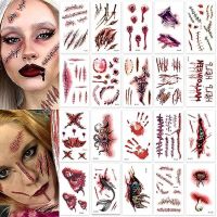 10pcs Tattoo Scary Horror Wounds Realistic Blood Scars Waterproof Temporary Tattoo Halloween Party Face Scary Tattoo for Women Men