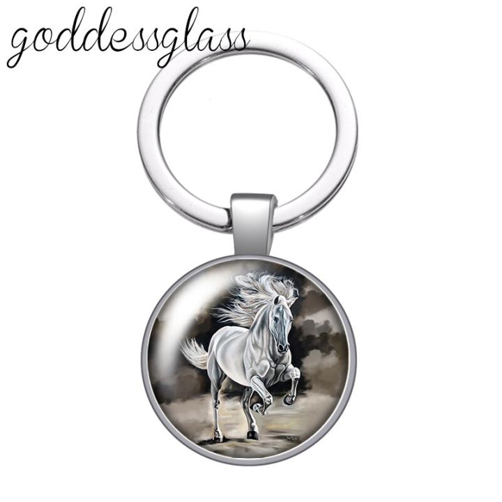 animal-running-horse-steed-glass-cabochon-keychain-bag-car-key-chain-ring-holder-charms-keychains-gift-key-chains