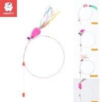 KIMPETS Cats Toy Retractable Teaser Funny Cat Stick Fishing Rod Interactive Kitten Stick Elastic Playing Wand With Feather Bell Toys