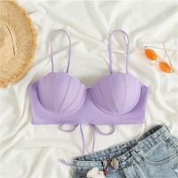 Strappy Seashell บิกินี่ Top Mermaid เสื้อว่ายน้ำ Push Up ชุดว่ายน้ำสำหรับสตรี Underwire s ชุดว่ายน้ำเซ็กซี่ Lace Up