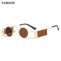 YAMEIZE Small Round Metal Sunglasses Punk Shades Men Women Cool Glasses Brand Designer Retro Vintage Sunglasses Red Eyewear UV