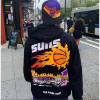 ❤️Ready Stock❤️ Trendy brand hip-hop sports fashion style blue ball fire sun team print plus velvet long-sleeved hooded