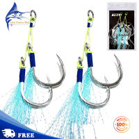 【2023 Feb New】2Pcs ตะขอตกปลาพร้อมวอลเปเปอร์ขนนกสีสวยตกปลาคู่ตะขอเสริม Jigging ตะขอ Peralatan Pancing อุปกรณ์เสริม