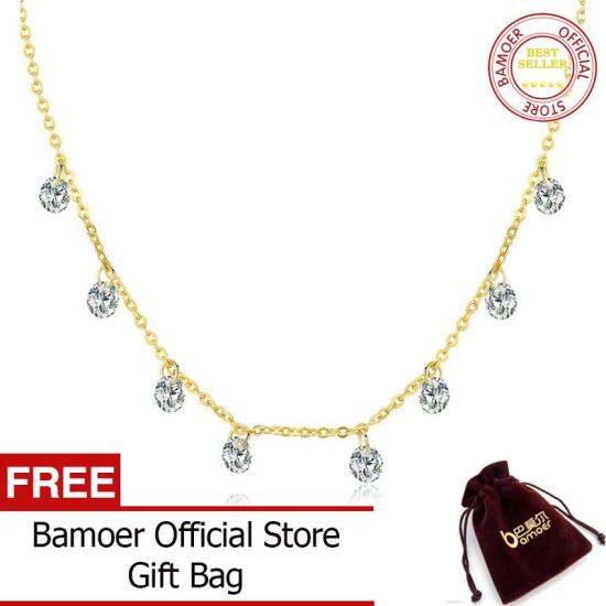 Bamoer dây chuyền mặt đá cz hình tròn zircon lập phương lấp lánh bằng bạc - ảnh sản phẩm 1