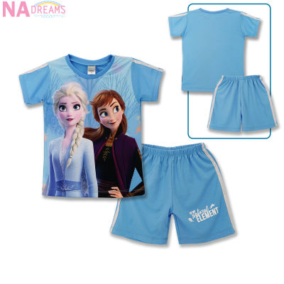 Disney ชุดเซตเด็ก ชุดเสื้อกางเกงสปอร์ต ชุดเด็กผู้หญิง ลายการ์ตูน Frozen โฟรเซ่น จาก NADreams สีฟ้าอ่อน
