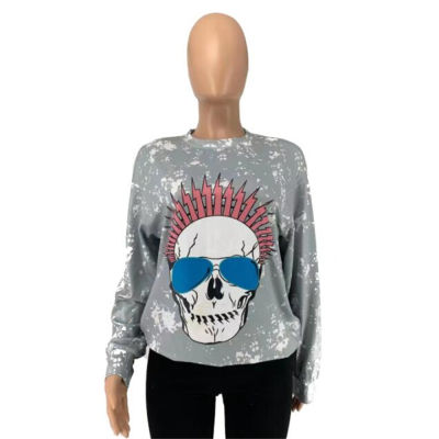 European And American Autumn And Winter Tie-Dyed Printing Loose Pullover Long Sleeve Womens Casual Round Collar Hoodie S-XL