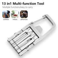 ห่วงคล้องพวงกุญแจสำหรับกิจกรรมกลางแจ้ง13 In 1,อุปกรณ์เสริมสำหรับงานปีนเขาทำจากสเตนเลสที่เปิดขวดอเนกประสงค์พร้อมการ์ด EDC
