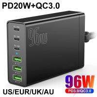 96W(PD 20W)* 3 + 3 QC 3.0 6-Port Desktop Type-C แท่นชาร์จ USB ที่ชาร์จเร็วสำหรับ13 14 Pro Max Ipad เหมาะสำหรับ Samsung Galaxy