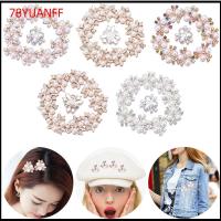 78YUANFF 10PCS งานฝีมือ DIY เครื่องประดับหมวก รูปดอกไม้ กระดุมมุก กิ๊บติดผมไข่มุก คลิปหนีบหมวก ปุ่ม Rhinestone