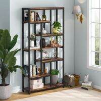 ETXMuscle Rack H 78.7 In  W 39.4 In  D 11.8 In Brown Wood 7-Shelf Strong and Durable  Etagere Bookcase with Open Back   Shelves