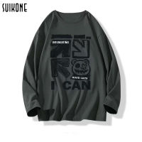 Suikone แขนยาวเสื้อยืดผู้ชาย2023 Ins เสื้อกันหนาวพิมพ์ลาย