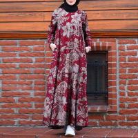 Ethnic Muslim Long Sleeve Dresses Hijab Floral Print Abayas Dubai Turkey African Maxi Dresses Women Robe Femme Djellaba Vestidos