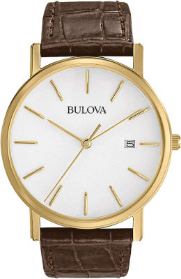 Bulova Mens Classic Leather Strap Watch Brown Leather Strap Classic