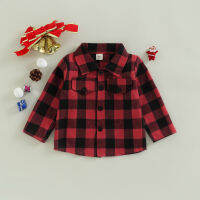 ② เสื้อแจ็คเก็ตลายสก๊อตสำหรับเด็ก Casual Lapel Christmas Long Sleeve Button Up Cardigan Jacket For Toddler Boys Girls