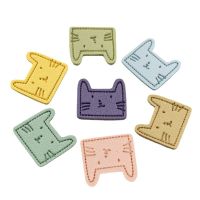 10Pcs Hand Made With Cute Cat Labels Tags For Clothes PU Leather Labels DIY Hats Bags Sewing Tags Garment Accessories Stickers Labels