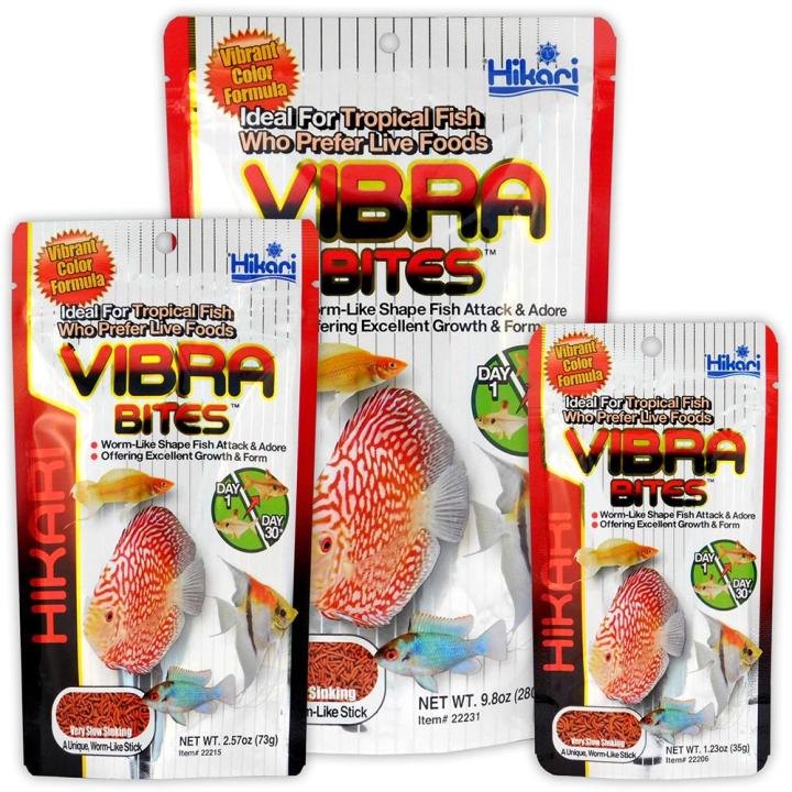 hikari-tropical-vibra-bites-35g-อาหารปลาปอมปาดัวร์-เทวดา-หมอแคระ-อาหารปลากินเนื้อ-เม็ดแท่งรูปหนอน-ชนิดเม็ดจมช้า