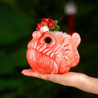 INS Popular 3D Lifelike Piranha Creative tail Glass Bar Flux Led Fish Sorbet Ice Cream Bowl Hawaii Tiki Funny Glasses Cup