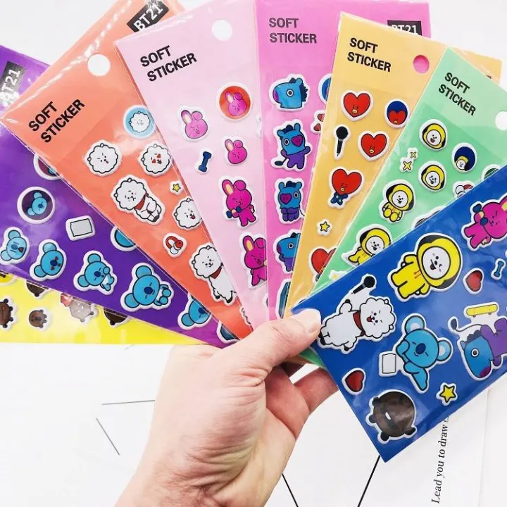 8 pcs new kpop bts bt21 cute 3d bubble stickers notebook diary paper lable sealing stickers crafts and scrapbooking diy decor stationery kids gift lazada ph