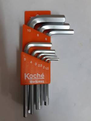KOCKE Hex Wrench L-Type 9 pcs set ประแจหกเหลี่ยม แบบสั้น ชุด9ตัว ประกอบด้วยขนนาด10มม, 8,6,5,4,3,2.5,2,1.5มิล ยี้ห้อ โคเซ่ จากตัวแทนจำหน่าย