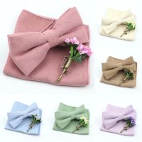 New Macarons Solid Color Bow Tie Brooch Set Super Soft Suede Bowtie Floral Lapel Pin Suit For Wedding Party Groom Romantic Gift Nails Screws Fasteners