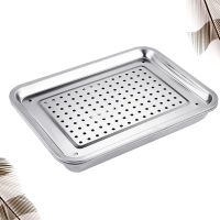 Stainless Steel Tea Cup Tray Household Rectangle Tea Plate Japanese Style Hollow Tray Holder for Home Teahouse (36x27cm)