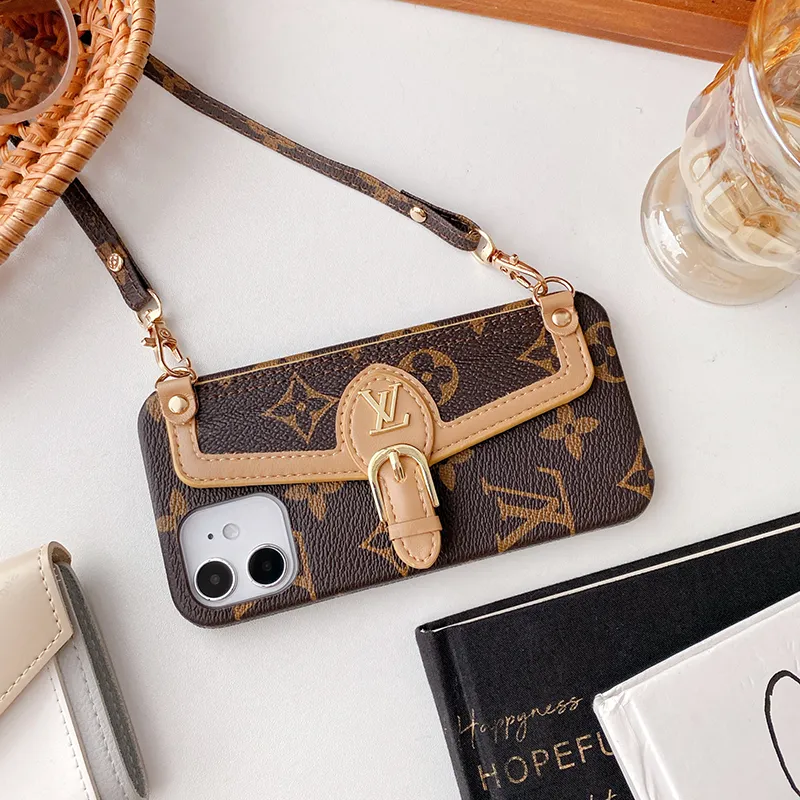 Louis vuitton iphone case iphone 14 pro leather LV iPhone 14 pro max  Protective Cover Card Storage Luxury Carrying Shoulder iphone 13 pro max  Case