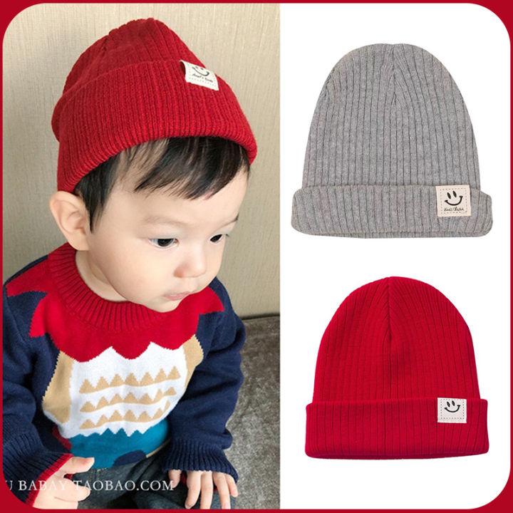 หมวกไหมพรมเด็กเด็กใหม่-2019-การ์ตูนหน้ายิ้มหมวกถักไหมพรมหนาอบอุ่นหมวกเด็ก
