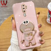 VWTEROKAI Electroplated 3D การ์ตูน Doraemon ที่วางโทรศัพท์สำหรับ OPPO F1S F11 F7 F9 F5 A71 A5 2020 A9 2020 A52 A92 A55 A53 A33 A83 A74 A95กล้องป้องกันชุบทองนุ่มหลังซิลิโคนฝาครอบ