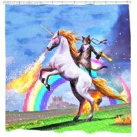 【CW】✱卐☞  Shower Curtain Set Man Cave Unicorn Shooting Polyester Fabric 12 Hooks Included