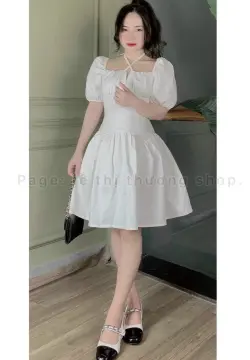 Váy babydoll trắng cổ vuông tay bồng dáng rộng Đầm xòe nữ tiểu thư dáng  ngắn phong cách hàn quốc ulzzang Váy xòe bồng chất thô mềm dễ thương cute  phong cách